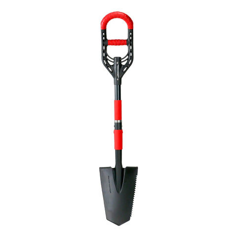 Multi Digger Garden Spade With Reinforced Fiberglass Handle, Lightweight Arrow Head Shovel, dual grip handle, root saw blade detail