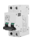 2P Low Voltage DC Miniature Circuit Breaker for Solar Panel Grid Systems 25A, side view, showing toggle switches and specifications.