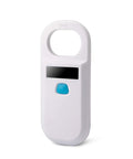 Portable OLED Display RFID Microchip Reader For Dogs And Cats ISO11784 11785 FDX B 134.2KHz And 125KHz Frequency EMID Support 128 Memory Slots Black For Pet Owners On The Go, white and blue handheld device
