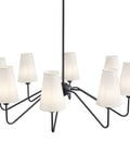 Eight Light Black Farmhouse Chandelier With White Linen Shades Perfect For Living Room Dining Room Bedroom And Staircase Adjustable Height And Sloped Ceiling Adapter