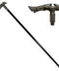 Rugged Heavy Duty Walking Cane With Pewter Handle And Small Storage, 37 Inches Long, tactical style, full view of the cane