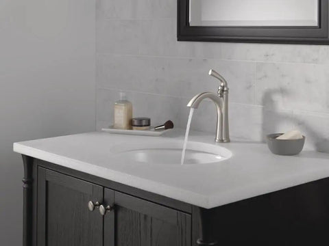 No Fuss Low Flow Brushed Nickel Single Hole Bathroom Faucet For Vanity With Push Pop Drain And Deck Plate SpotShield