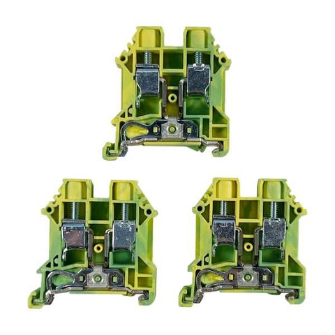 Compact DIN Rail Ground Block Terminal With Screw Type Connection For Easy Wiring UL Listed Pack Of 3 front view