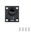 Front view: Pastlla boat hatch pull flush lift on black square mounting plate with round knob and four screws