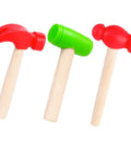 Three Piece Toy Hammer Set, Red Claw Hammer, Green Big Hammer, Red Small Hammer for Pretend Play, plastic wood-handle set