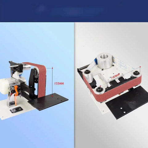 Heavy Hitter Brushless Electric Belt Sander And Knife Sharpener With Adjustable Speed Rugged Steel Frame showing side view with dimensions 155mm and 190mm.