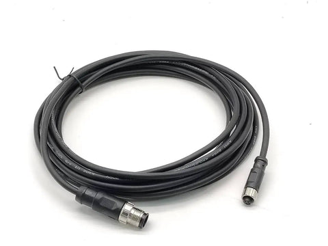 Dual End M12 to M8 Connector Cable, 4 Pin A Code Male to A Code Female, AWG22, Straight Molding PVC Waterproof Cable, coiled view