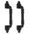 2 Pack Black Iron Barn Door Handles For Garages And Cabinets - No Drilling Required, vintage sliding door pull handles, front view