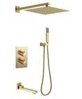 UMJIGF 12 Inch Brushed Gold Shower System Thermostatic Shower Faucet Set with Rotatable Tub Spout, Shower Combo Set Brass Mixer Shower with Shower Head and Handheld Shower.