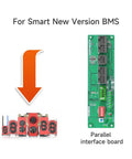 Plug And Play Smart BMS Interface Board For Parallel Battery Banks And Inverter Hookup With RS485 CAN RS232 Ports and Hassle Free Bluetooth App Control For Residential Power Upgrades, showing a circuit board with connections.