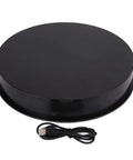 Premium 360 Degree Rotating Turntable Display Stand For Jewelry, Watches, And Digital Products Featuring Smooth Quiet Spin and Energy Saving LED lighting, black color, USB powered.