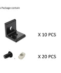 Check Out These 10 pcs Of Heavy Duty Aluminum Extrusion Profiles And Corner Brackets That Are Super Durable And Perfect For Any Wild Project or Cool Build. Image of 10 black corner brackets and hardware.