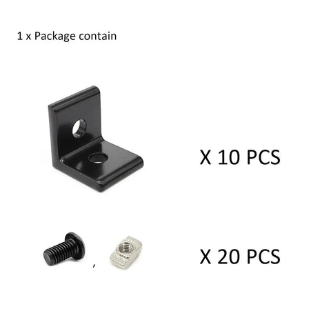 Check Out These 10 pcs Of Heavy Duty Aluminum Extrusion Profiles And Corner Brackets That Are Super Durable And Perfect For Any Wild Project or Cool Build. Image of 10 black corner brackets and hardware.