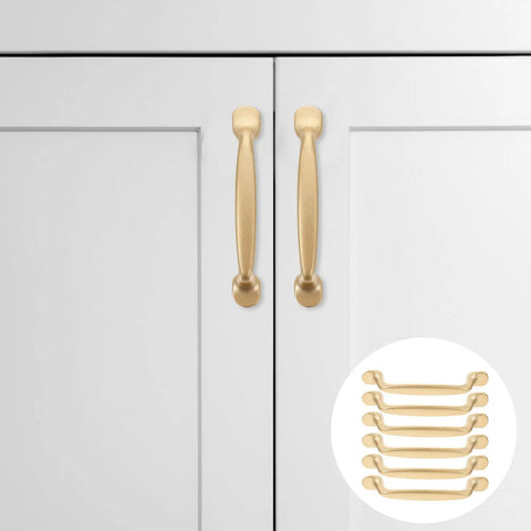 Six Pack Decorative Brass Cabinet Pull Handles Set For Kitchen Drawers And Cupboards, Metal Door Handles With 96mm Center, Easy Install