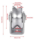 Two Inch Stainless Steel V Groove Gate Roller Wheel With Dual Ball Bearings For Effortless Sliding And Swing Gate Track Movement Heavy Duty Construction Built Tough To Roll Smooth Daily, side view with measurements.