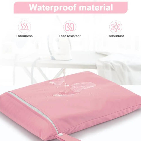 Two Pack Reusable Wet Bags With Handles And Zippers Ultra Lightweight in pink, waterproof demonstration with water droplets