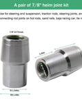 Heavy Duty 7/8 Inch Heim Joint Rod End Kit With 0.875 Threads showing two chrome rod ends with 7/8-14 thread for suspension builds.