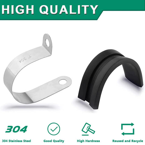 OURU cable clamps set: 2 stainless steel strap clamps with holes and 3 rubber-coated cushioned clamps