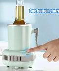 Portable Electric Drink Chiller With Aluminum Mug Keeps Your Beverages Ice Cold Fridge Free for Beer Soda And Coffee in use, beer bottle cooling.