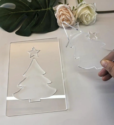 Premium Christmas Lantern Router Templates For Woodworking Shops, 1/4 Thick Clear Acrylic Stencils 5.5 By 8 Inches with tree design.
