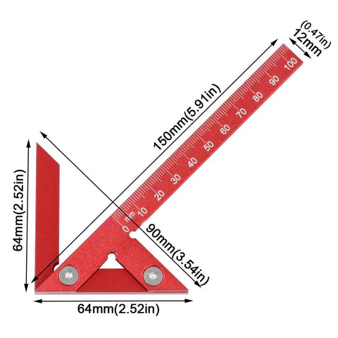 Red Aluminum Alloy Center Positioning Ruler Pro Grade For 45 90 Degree Right Angles And Centerline Marking High Precision Metric Arrow Tool Multi Function Layout Guide For Accurate Scribing Durable Anodized And Wear Resistant Construction, 150x90mm