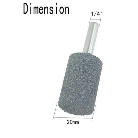 Dimension view of Pro Grade 20mm Cylindrical Grinding Stone Set With 1 Quarter Inch Shank Aluminum Oxide Mounted Grinding Stone.