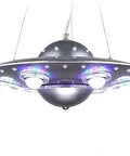 UFO Shape LED Chandelier For Kids Room, 6 Light Pendant Lighting Fixture, Space Theme Hanging Ceiling Light, Silver Finish