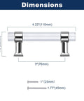Dimensions of 5 Pack Polished Chrome Acrylic Cabinet Pull Handles For Kitchen Drawers And Bathroom Cabinets, 3 Inch Center To Center.