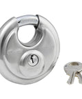 Stainless Steel Discus Padlock With Key Two And Three Quarter Inch Wide 40DPF Weather Resistant for indoor storage and trailers
