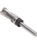 Gowenic 1 4 Inch Shank Spiral Flush Trim Router Bit With Compression Edges For Smooth CNC Woodworking And Template Trimming Jobs That Look Totally Sick And Require Zero Extra Sanding To Get That Pro Grade Finish Every Single Time showing a close-up of the high-quality tungsten carbide tip.