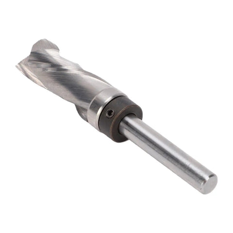Gowenic 1 4 Inch Shank Spiral Flush Trim Router Bit With Compression Edges For Smooth CNC Woodworking And Template Trimming Jobs That Look Totally Sick And Require Zero Extra Sanding To Get That Pro Grade Finish Every Single Time showing a close-up of the high-quality tungsten carbide tip.