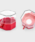 Emergency Stop Protection Cover For Push Button Switch Clear Transparent Box Type Button Shield Small 55mm Face Durable Plastic Stop Switch Box Cover For Industrial Machines, showing a red and clear plastic shield with hexagonal shape.