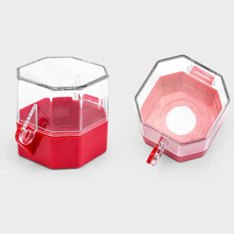 Emergency Stop Protection Cover For Push Button Switch Clear Transparent Box Type Button Shield Small 55mm Face Durable Plastic Stop Switch Box Cover For Industrial Machines, showing a red and clear plastic shield with hexagonal shape.