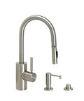 Contemporary Prep Sink Faucet With Pull Down Spray Head In Matte Antique Pewter Finish Top Shelf 3 Piece Kit