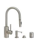 Heavy Duty Prep Kitchen Faucet With Pull Down Spray Head In Matte Antique Pewter showing sprayer and handle, ideal for kitchen use.