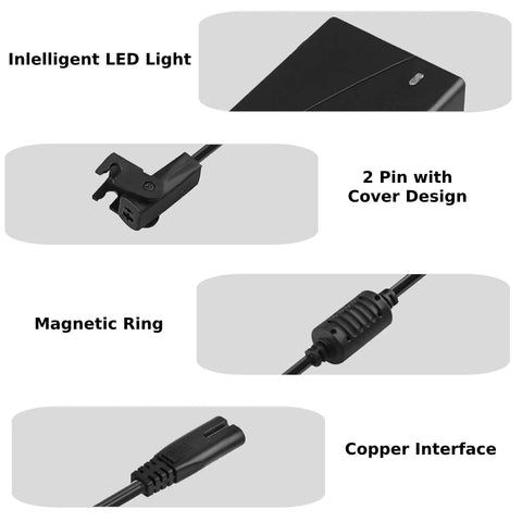 Universal 29V 2A 2 Pin AC DC Switching Power Supply Adapter features LED light, 2-pin cover, magnetic ring, copper interface