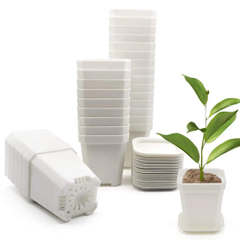 30 Pack 3 Inch White Square Nursery Pots With Drain Holes And Saucers For Seed Starting And Seedlings Thick Plastic Plant Pots