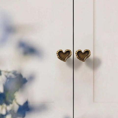 Antique Brass Heart Cabinet Knobs With Hammered Texture Solid Metal Drawer Pulls And Handles For Boho Nursery Dresser