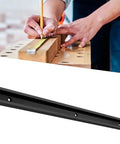 Pro Grade Woodworking T Slot Track 30mm Wide Aluminum Alloy Rail shown with a person measuring wood at a workbench.