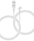 Two Pack Extension Cords With Three Outlets Each, Six Foot Length, Flat Wall Plug, Indoor Power Strip With Safety Slide, Right Angle Two Prong Plug, White, ETL Listed, Great For Lamps, Chargers And Small Appliances image showing cords coiled.