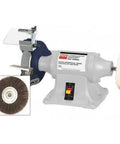 Top Tier Badass Bench Grinder And Buffer With 8 Inch Grinding Wheel At 36 Grit For Swift Metal Sharpening Polish And Deburring Paired With A Rock Solid 3 4 Horsepower Motor.