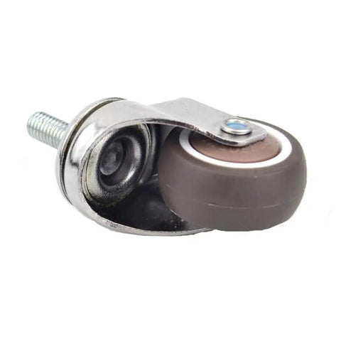 1 Inch Mini Shopping Cart Caster Wheels With Brakes, silver M6 threaded mini stem, soft rubber TPE swivel caster, side view