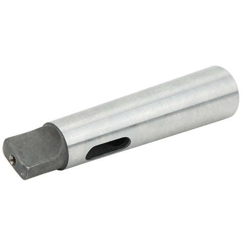 Silver metal drill sleeve adapter MT3-to-MT2 taper with square drive end