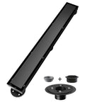 36 Inch Square Shower Drain With Reversible 2-In-1 Tile Insert Cover No Fuss Easy Install Matte Black Finish SUS304 Stainless Steel