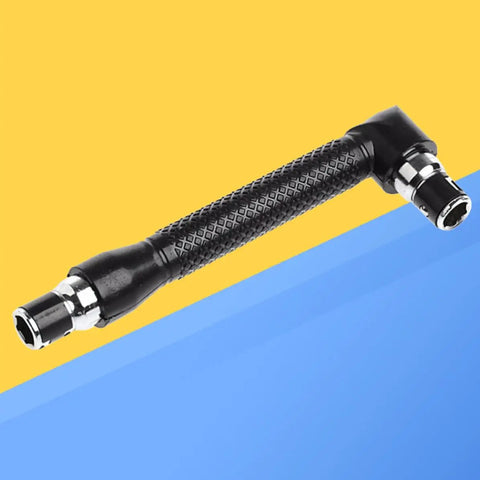 Double Ended Socket Wrench And Hex Driver Adapter Quarter Inch L Shaped Handle with a rubber grip and metal ends for tight spots.