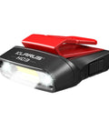 Rechargeable Motion Sensor Cap Visor Light With 100 Lumen COB LED Clip On Hat Light, red clip, front view