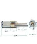 Top Shelf 16mm 030 Gear Reduction Motor Built Like A Tank With Full Metal Gearbox And Extended Shaft For DIY Robot Car Projects, showcasing dimensions.