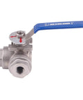 3-Way Ball Valve With L Mounting Pad Stainless Steel 304 Female 1/4 Inch NPT Ports For Water Oil And Gas Vinyl Locking Handle 1000 WOG