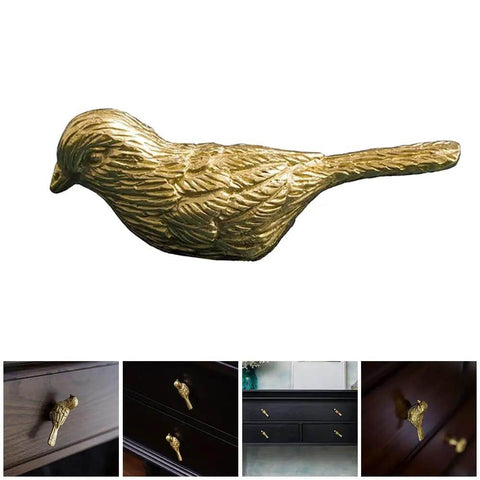 Brass Bird Knob Door Handle for Cabinets and Drawers on dark furniture, soft luster, romantic decorative accent.