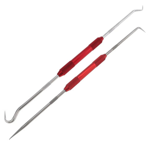 2 Piece Hook And Pick Set With Rolling Flower Handle Multi Angle Hook Picks, red anti-slip handles, carbon steel hooks for gaskets and springs